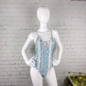 Buddy Love Brooke One Piece Snakeskin Print Plunging Neckline Swimsuit Blue